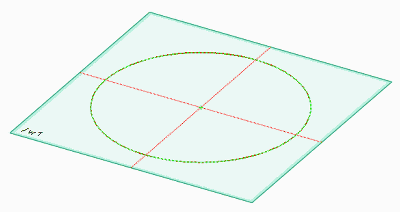 ワークプレーンの下書き線の交点、つまり、原点から、ピッチ円直径の円を描きます。