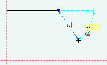 右横に、「47/2」を指定し、右下「-60°」「16」の直線を描き、ツールを終了します。