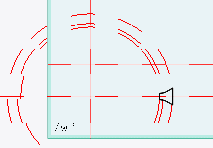 ウォームのピッチ円の位置に水平線を描きます。