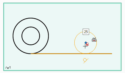 直線に接線で接する円を描きます。