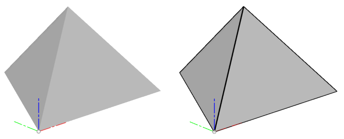 元の三角形は左に、線のものは右にあるグラフィックスを作成