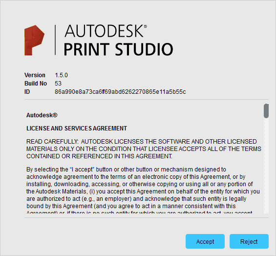 ダイアログのOKを押すと「Print Studio」の利用許諾が表示されます