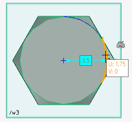 円弧にスナップ（マウスカーソルを重ねる）と中心が表示されます。